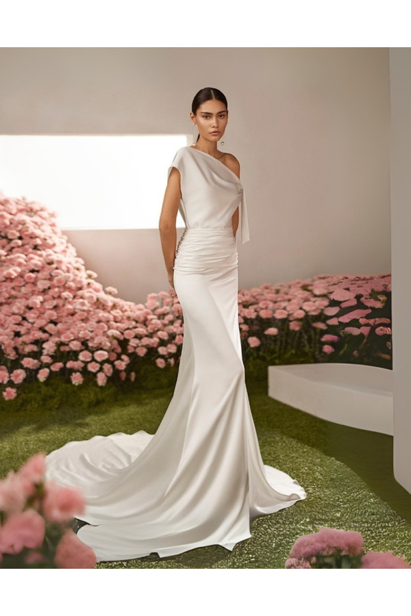 Abito da sposa avorio a sirna monospalla di satin di Rosa Clara