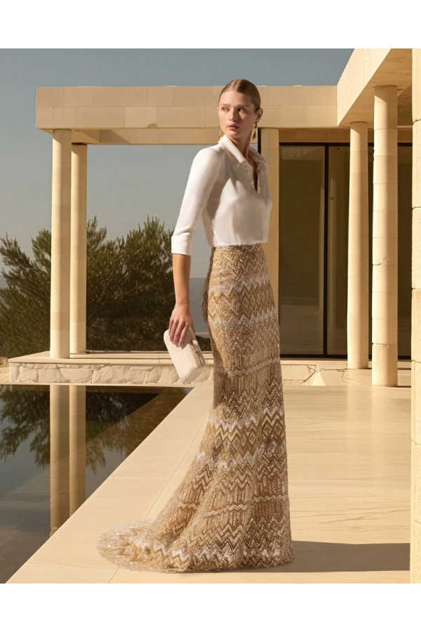 Abito da cerimonia donna di Paloma queves a sirena ricamato