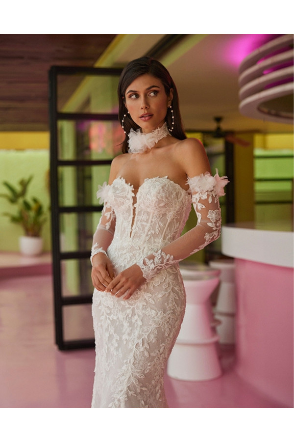 Abito da sposa a sirena avorio in pizzo di Luna Novias