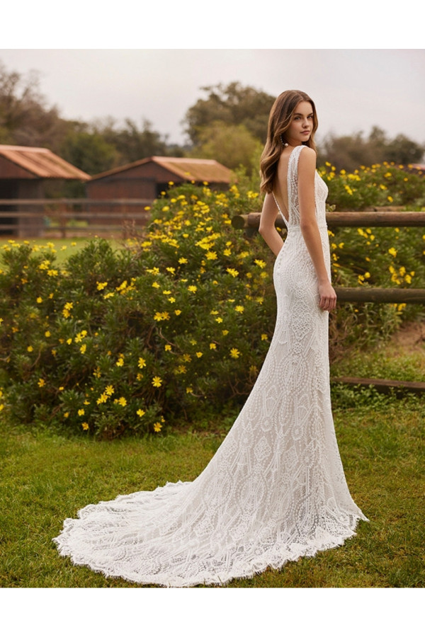 Abito da sposa avorio a sirena in pizzo di Alam Novia