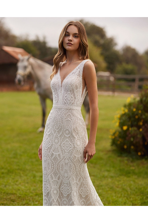 Abito da sposa avorio a sirena in pizzo di Alam Novia