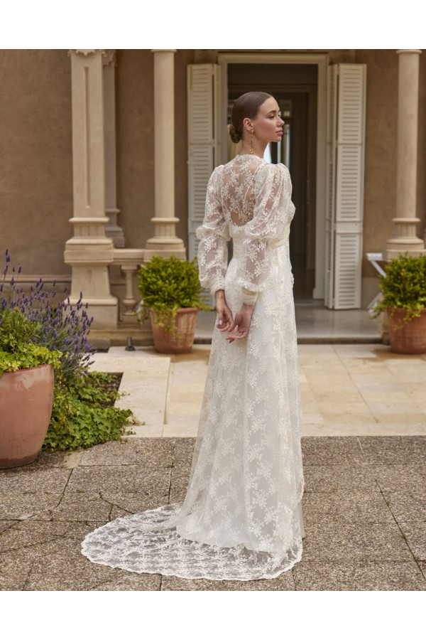 Helen abito da sposa avorio di satine e pizzo a sirena di Novia D'art