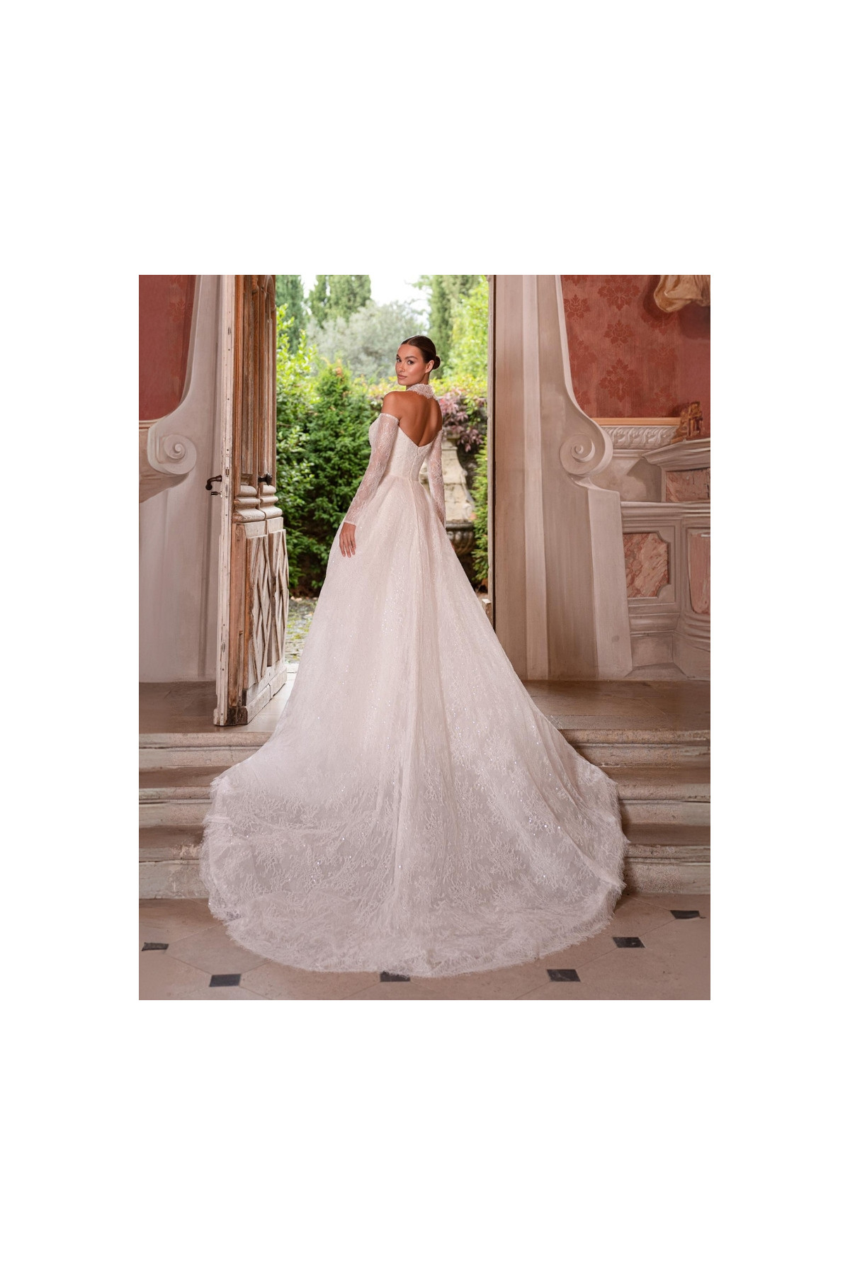 Abito da sposa 26MS-07-MK-26, ampio, di pizzo, avorio, Mercedes
