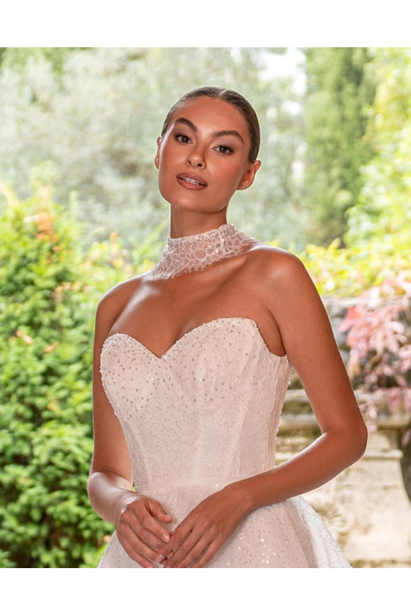 Abito da sposa 26MS-07-MK-26, ampio, di pizzo, avorio, Mercedes