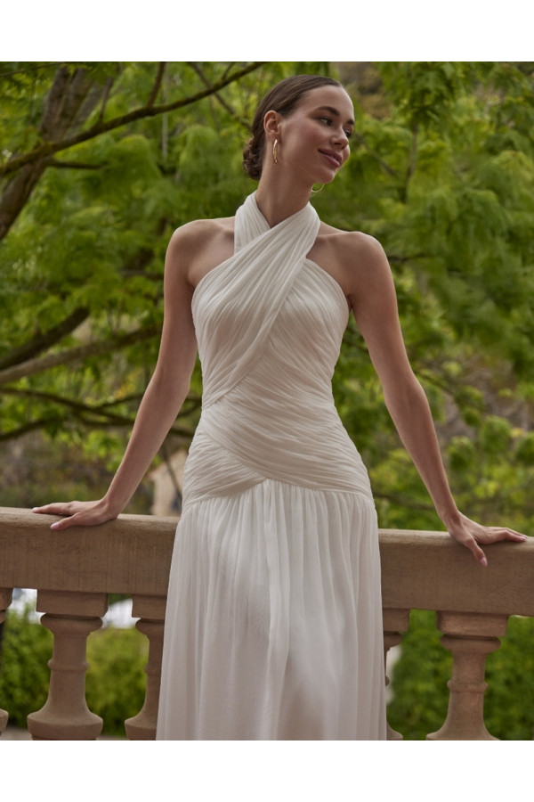 Grecia abito da sposa avorio scivolato in chiffon di Novia D'art