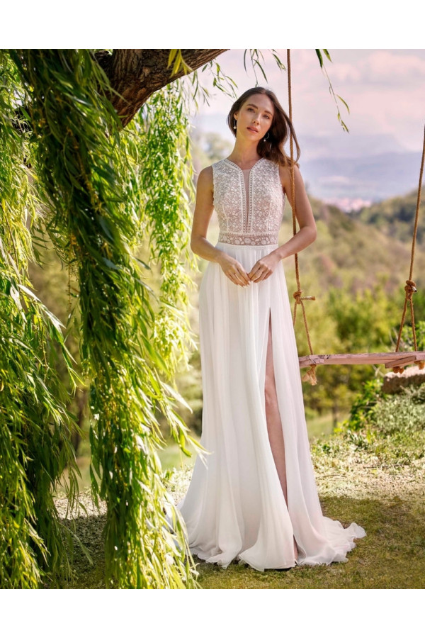 Dara abito da sposa avorio in chiffon scivolato di Novia D'art