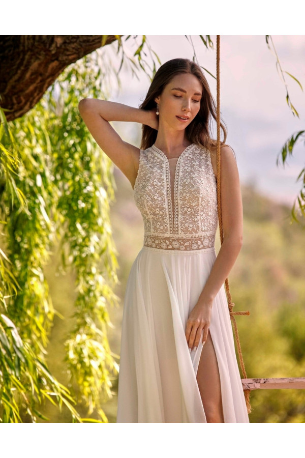 Dara abito da sposa avorio in chiffon scivolato di Novia D'art