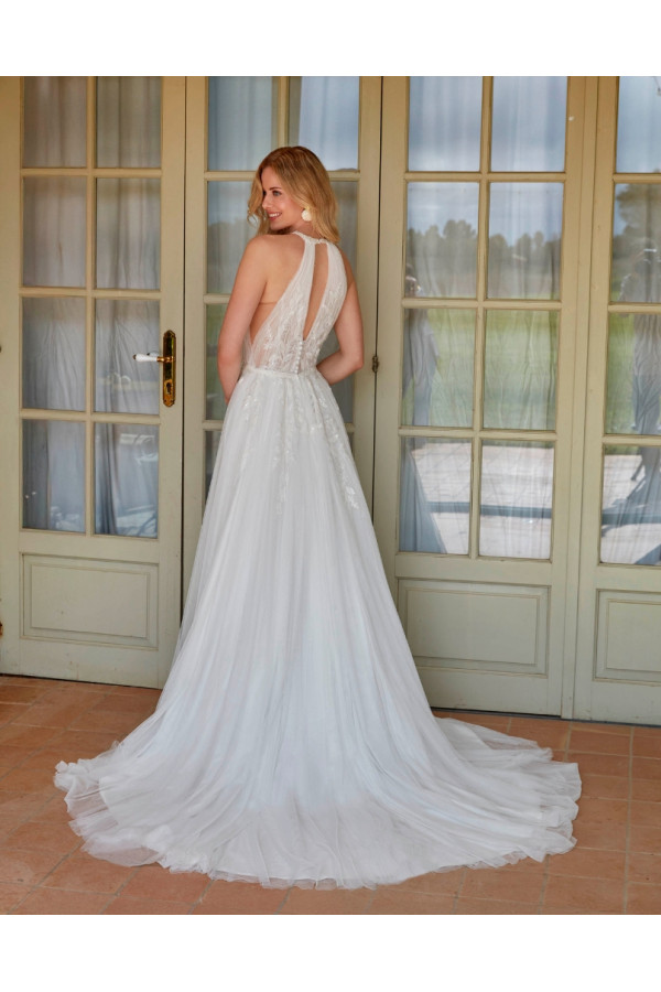 Natcha abito da sposa avorio in pizzo scivolato di Fara Sposa