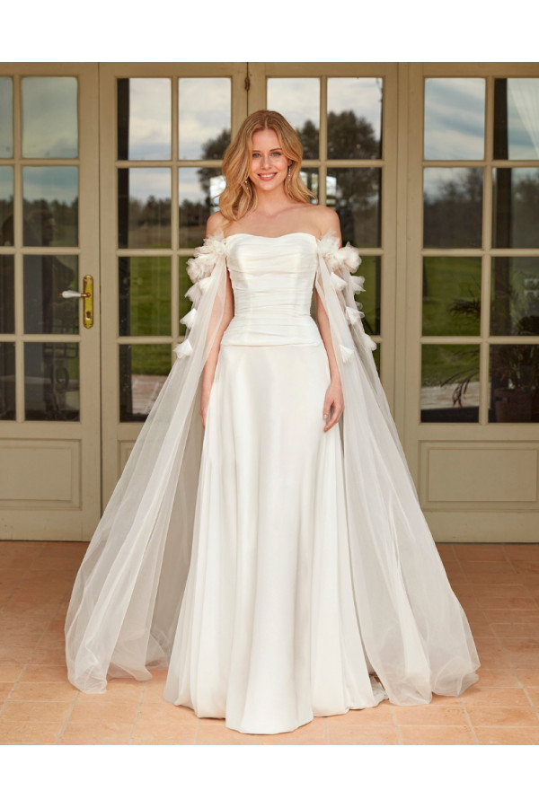 Narbona abito da sposa avorio in chiffon scivolato di Fara Sposa