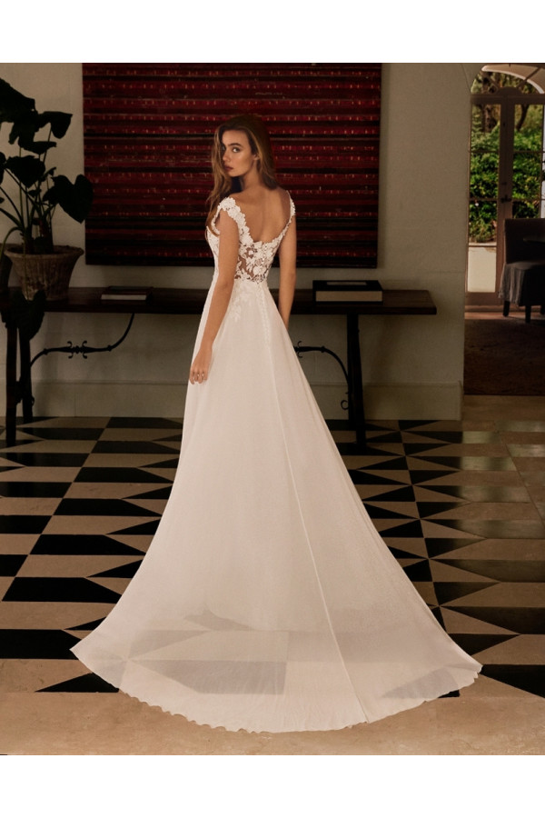 abito da sposa avorio in chiffon di seta svasato di alberto palatchi