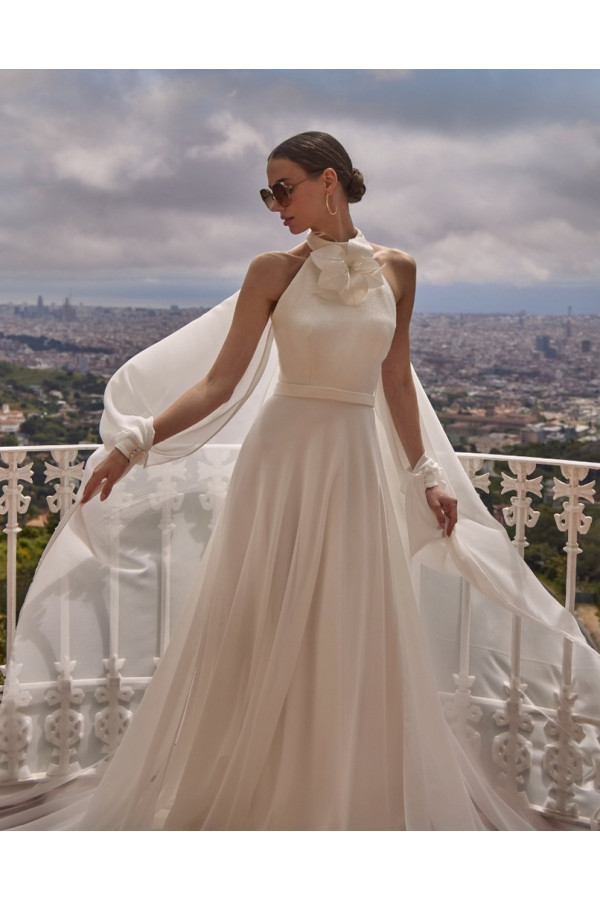 Ursula abito da sposa avorio scivolato di satin di Novia D'art