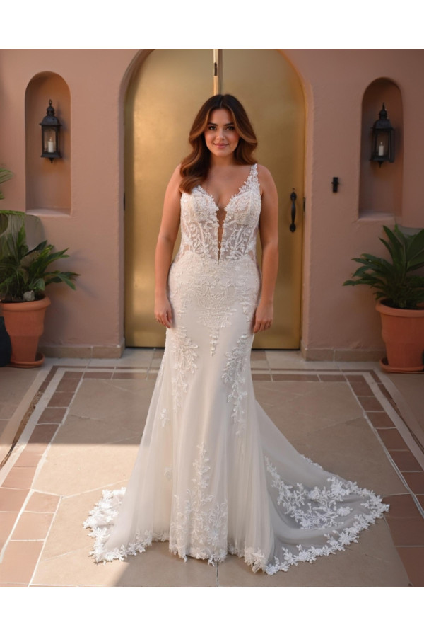 Abito da sposa 26CUR-04-MK-26, a sirena, avorio, pizzo, Miss Kelly