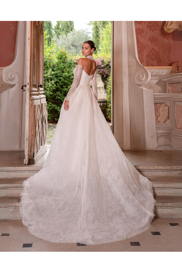 Abito da sposa 26MS-07-MK-26, ampio, di pizzo, avorio, Mercedes
