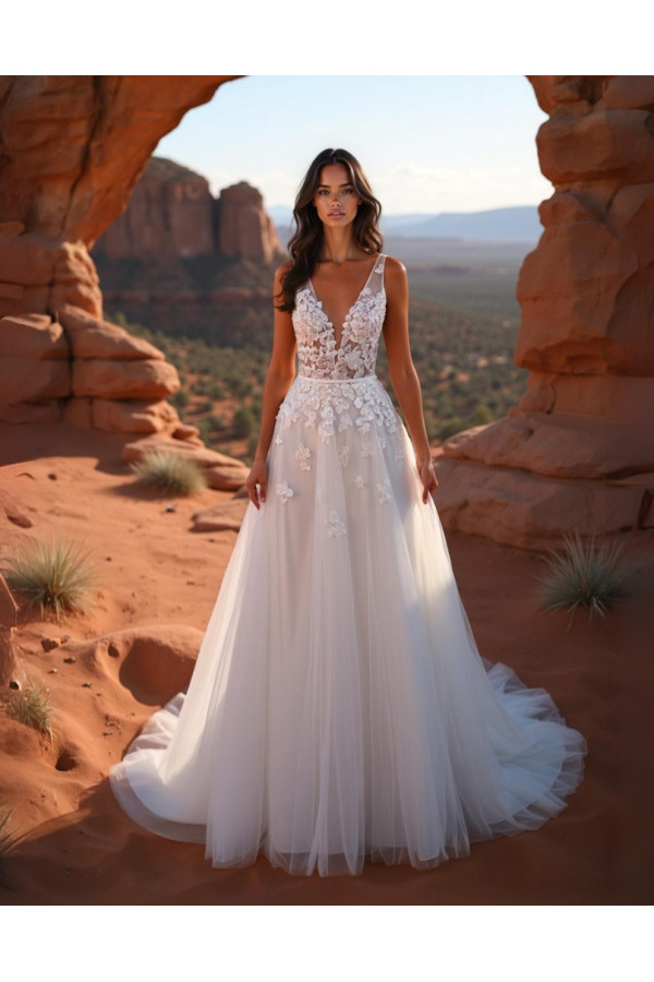 Abito da sposa 26JFY-43-MK-26, bianco, tulle, ampio, Just For You