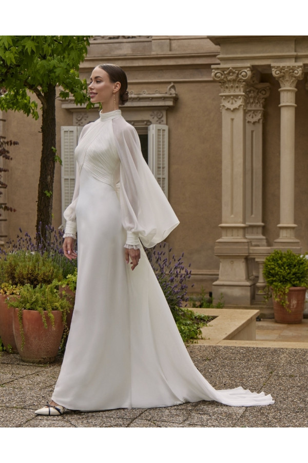 Georgia abito da sposa avorio in chiffon a sirena di Novia D'art