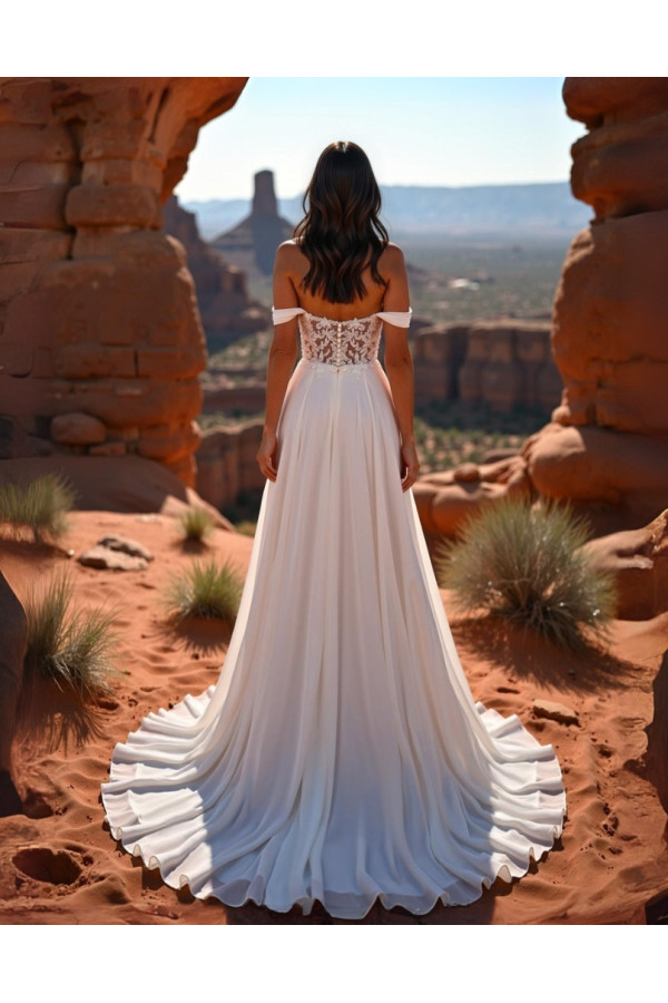 Abito da sposa 26JFY-10-MK-26, bianco, chiffon, scivolato Just For You