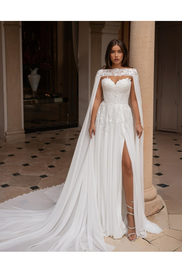 Abito da sposa 26DS-17D-MK-26, avorio, chiffon, Divina Sposa