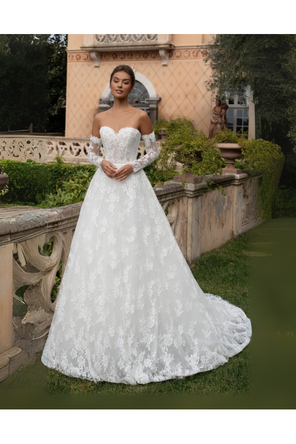 abito da sposa 26DS-02D-MK-26, avorio, pizzo, ampio, Divina Sposa