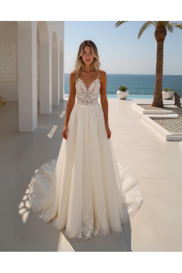 26 mk 02 Abito da sposa avorio in tulle svasato di miss kelly