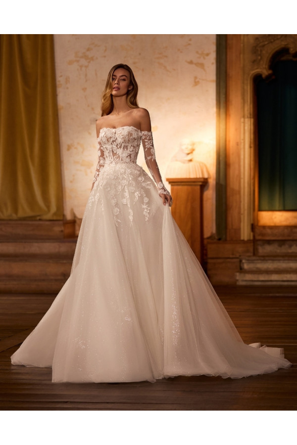 Karmen abito da sposa, avorio, in tulle, ampio, Alberto Palatachi