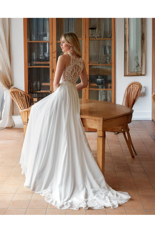 Malasya abito da sposa avorio in chiffon scivolato, di fara sposa