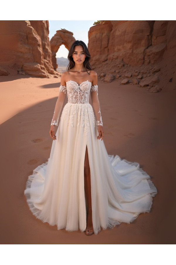 Karmen abito da sposa, avorio, in tulle, ampio, Alberto Palatachi