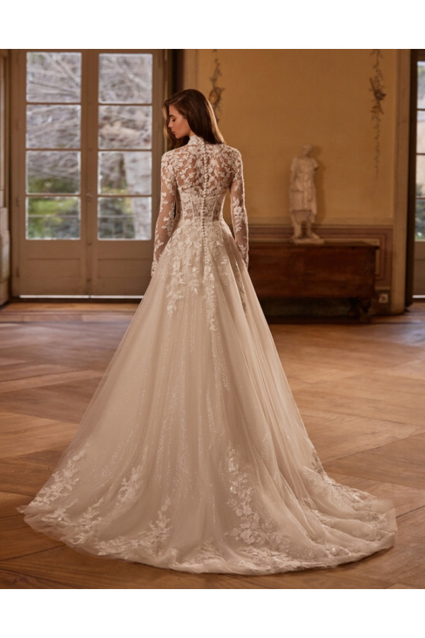 Jerry abito da sposa ampio avorio in pizzo di alberto palatchi