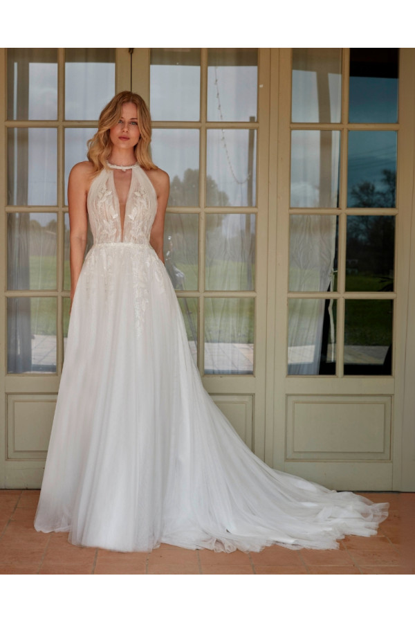Natcha abito da sposa avorio in pizzo scivolato di Fara Sposa