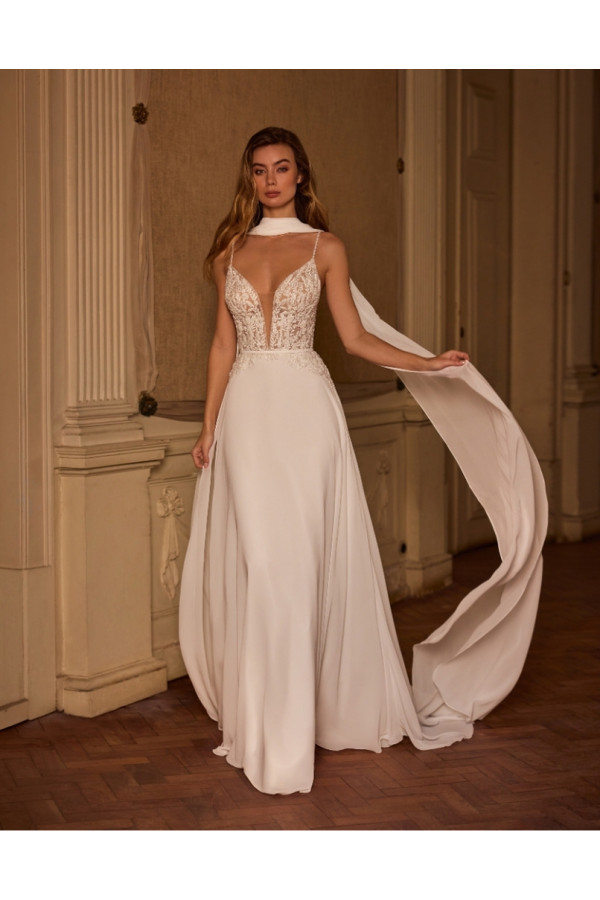 Abito da sposa Valeria, avorio, scivolato, chiffon, Alberto Palatachi