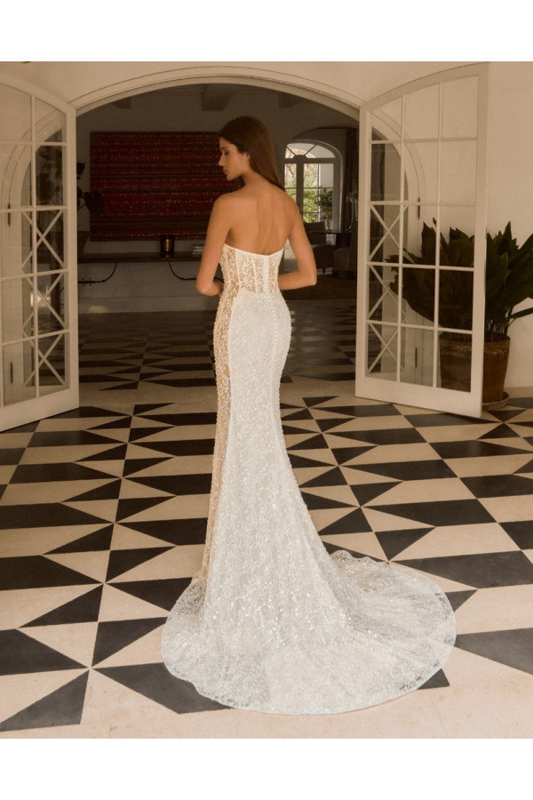 Abito da sposa Kristen, avorio, in pizzo di Alberto Palatchi