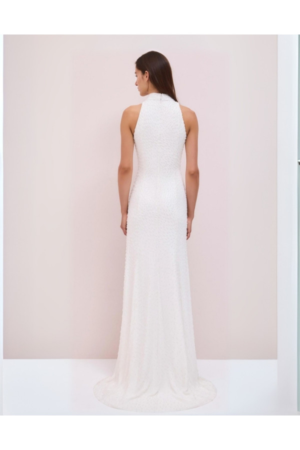 Abito da sposa avorio scivolato in chiffon e perle Jenny Pachkam