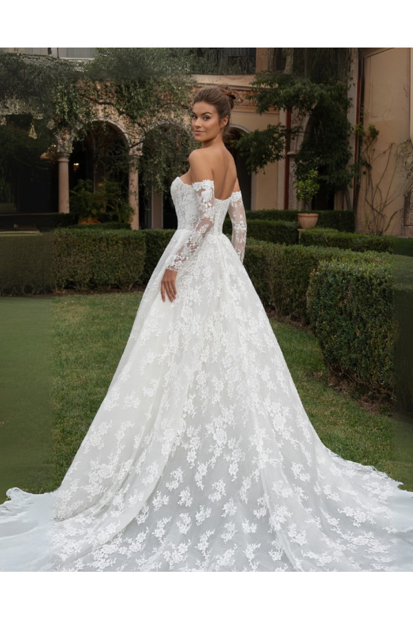 abito da sposa 26DS-02D-MK-26, avorio, pizzo, ampio, Divina Sposa