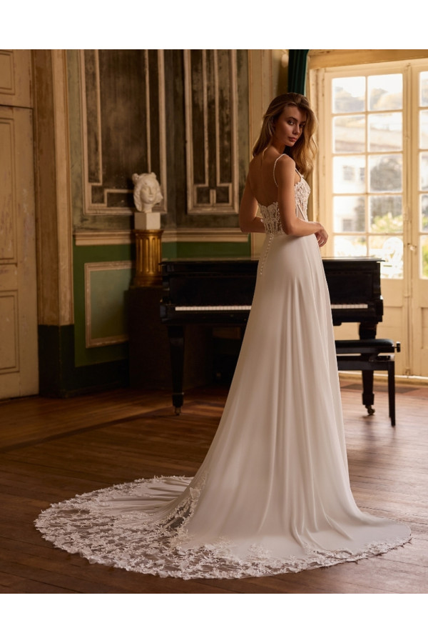 Abito da sposa Tyra, avorio, chiffon, di Alberto Palatachi