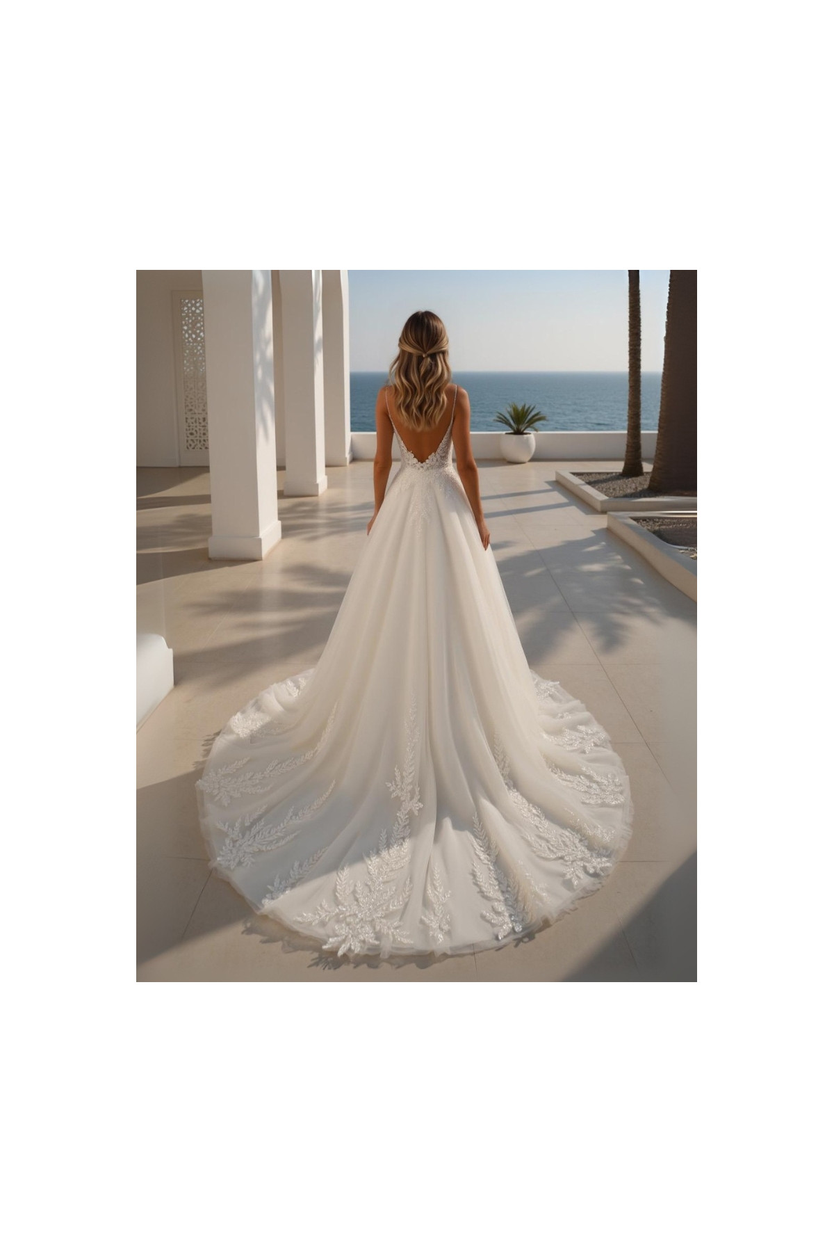 L'abito da sposa Michaela, bianco, crep a sirena di Alberto Palatachi