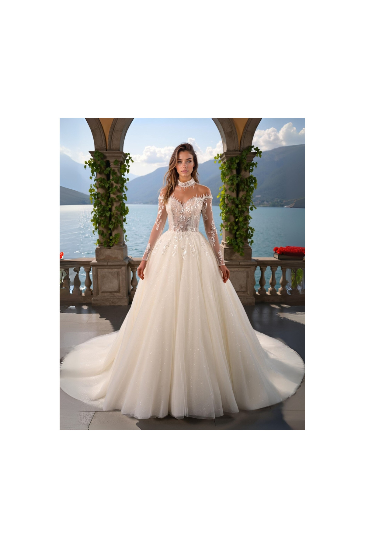 L'abito da sposa Michaela, bianco, crep a sirena di Alberto Palatachi