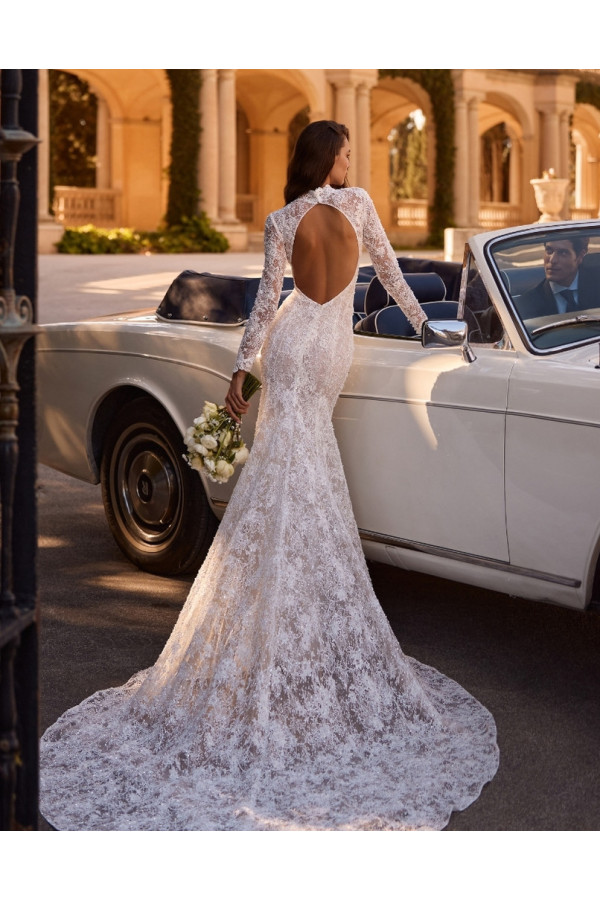 electra abito da sposa a sirena in pizzo avorio di alberto palatchi
