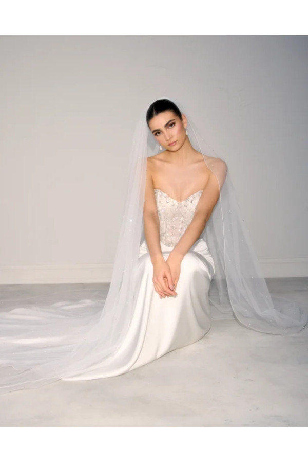 Abito da sposa avorio chiaro a sirena ricamato di Justin Alexander