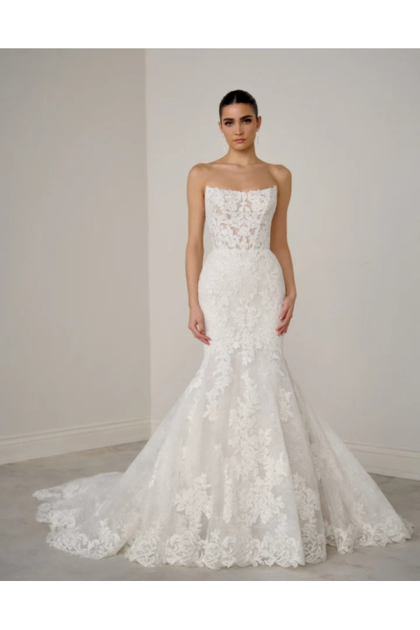 Abito da sposa Aureline a sirena di pizzo di justin Alexander
