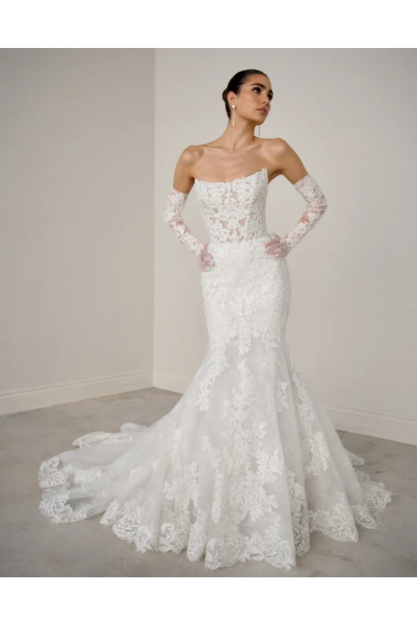 Abito da sposa Aureline a sirena di pizzo di justin Alexander