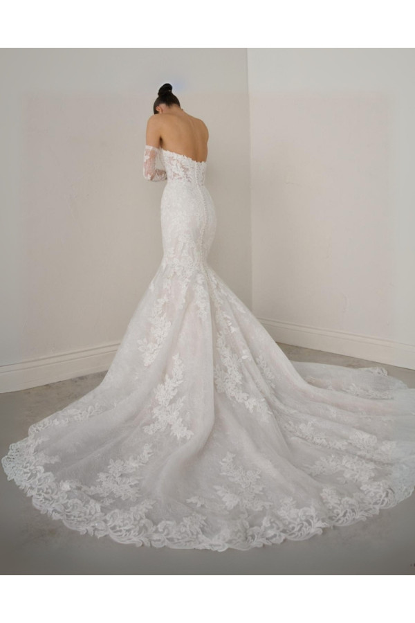 Abito da sposa Aureline a sirena di pizzo di justin Alexander