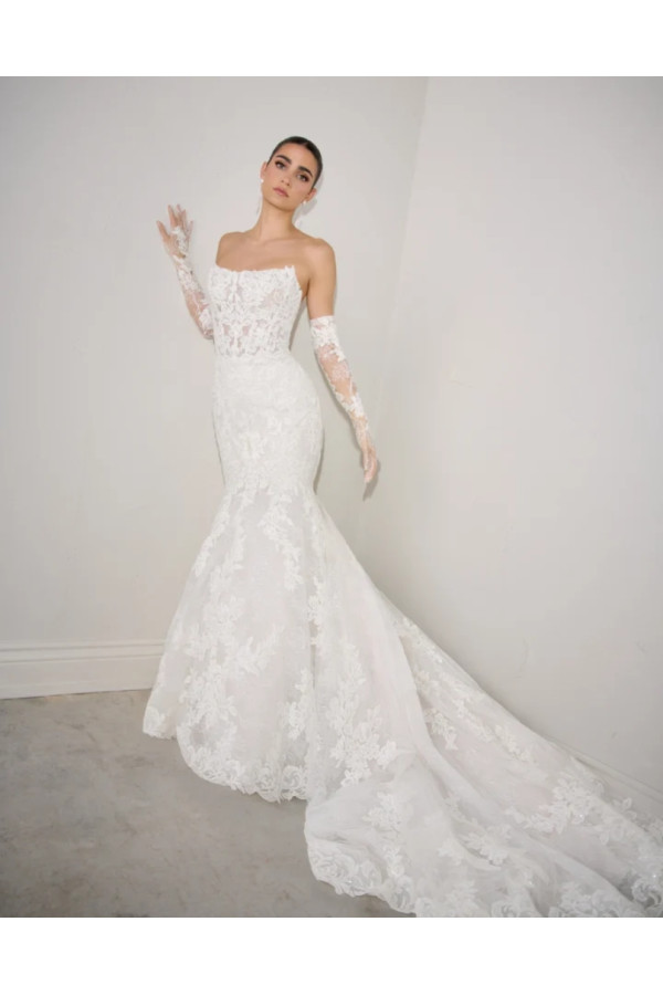 Abito da sposa Aureline a sirena di pizzo di justin Alexander