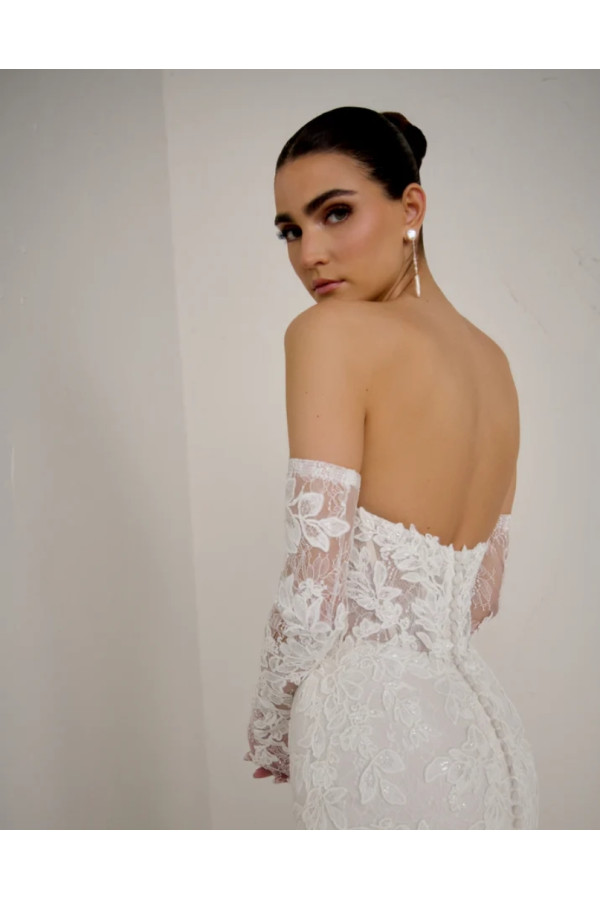 Abito da sposa Aureline a sirena di pizzo di justin Alexander
