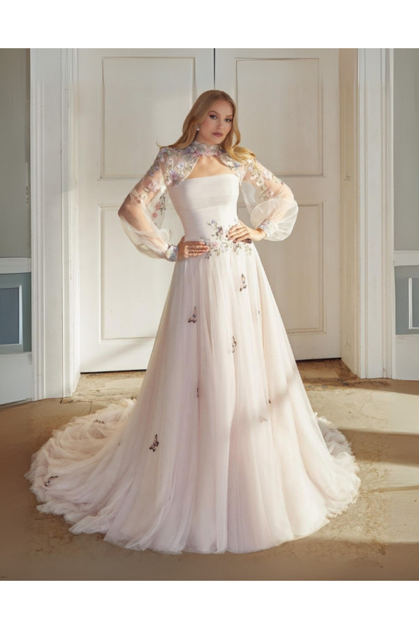 abito da sposa 44565-ja-26, cipria, tulle ricamato, Sincerity