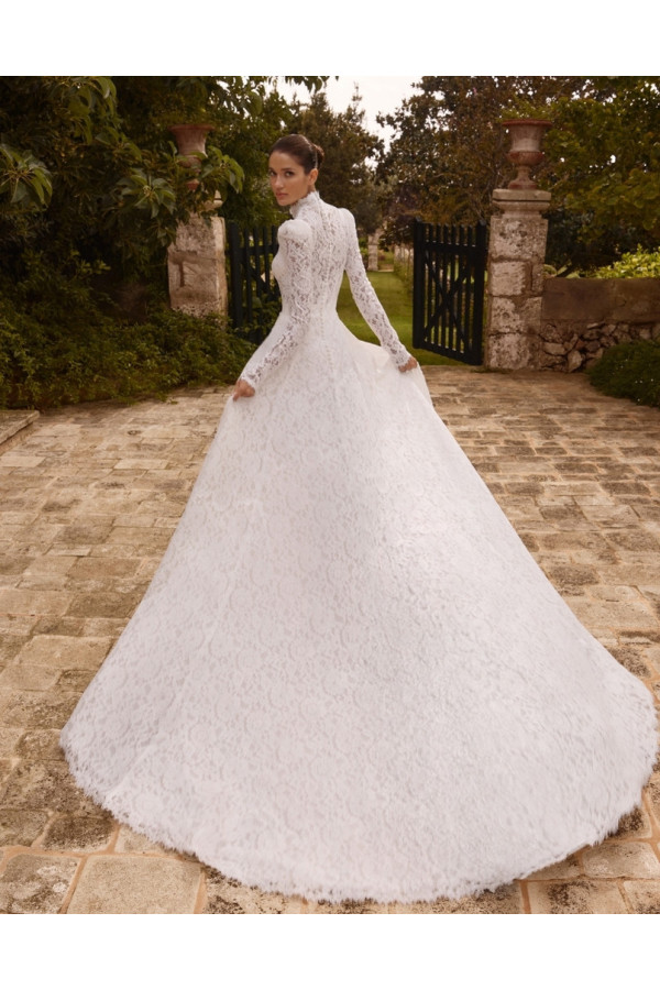 Abito da sposa Mencia, bianco, in pizzo ampio di Alberto Palatachi