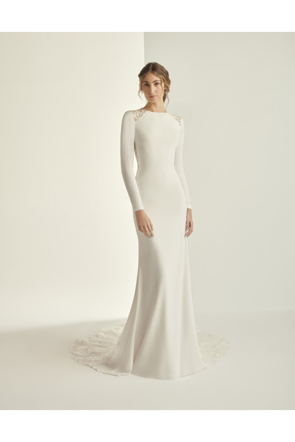 Abito da sposa Hedy, bianco, a sirena, crep, di Alberto Palatachi