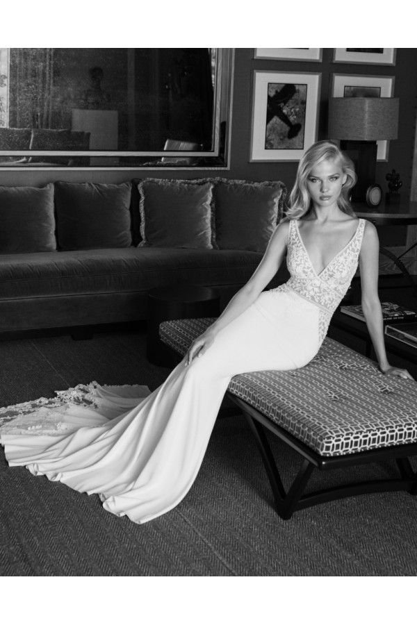 Abito da sposa Mercedes, avorio, a sirena, crep, Alberto Palatachi