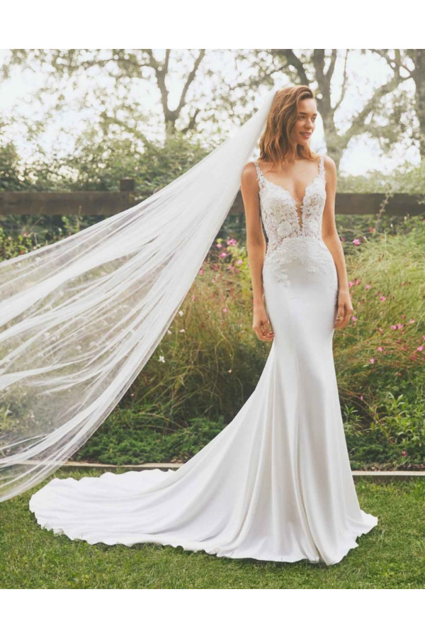 Abito da sposa Demi, avorio, a sirena, crep, Alberto Palatchi