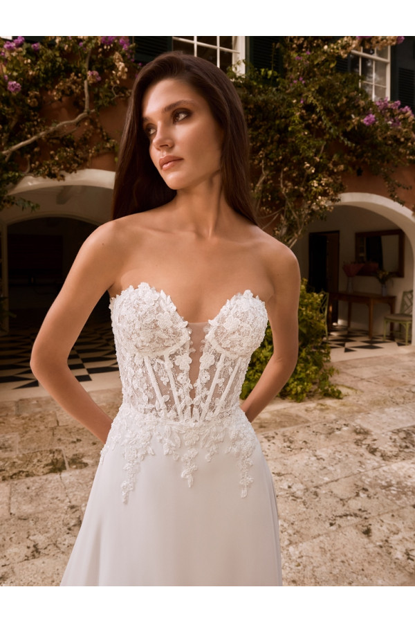 annie abito da sposa avorio in chiffone e pizzo alberto palatchi