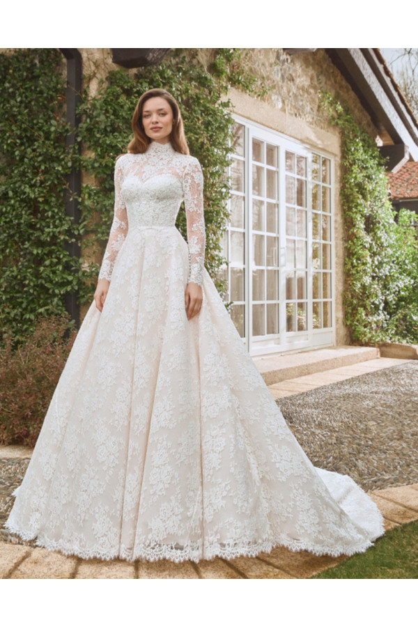 Abito da sposa Denise, avorio, ampio, di pizzo, Alberto Palatachi