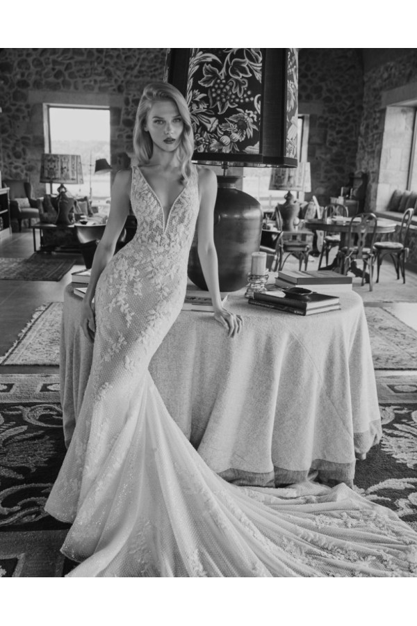 Abito da sposa Phoebe, avorio, a sirena, di pizzo, Alberto Palatachi